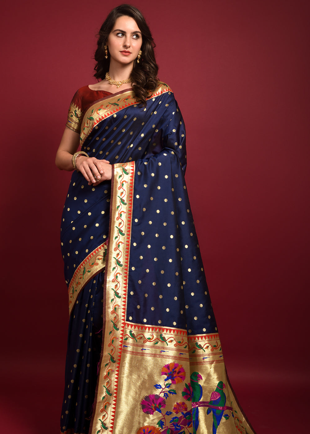 Buy MySilkLove Comet Blue Woven Handloom Paithani Silk Saree Online