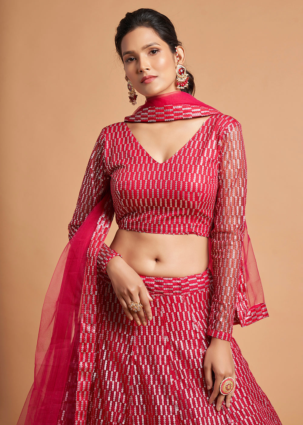 Buy MySilkLove Stiletto Pink Designer Soft Net Lehenga Choli Online