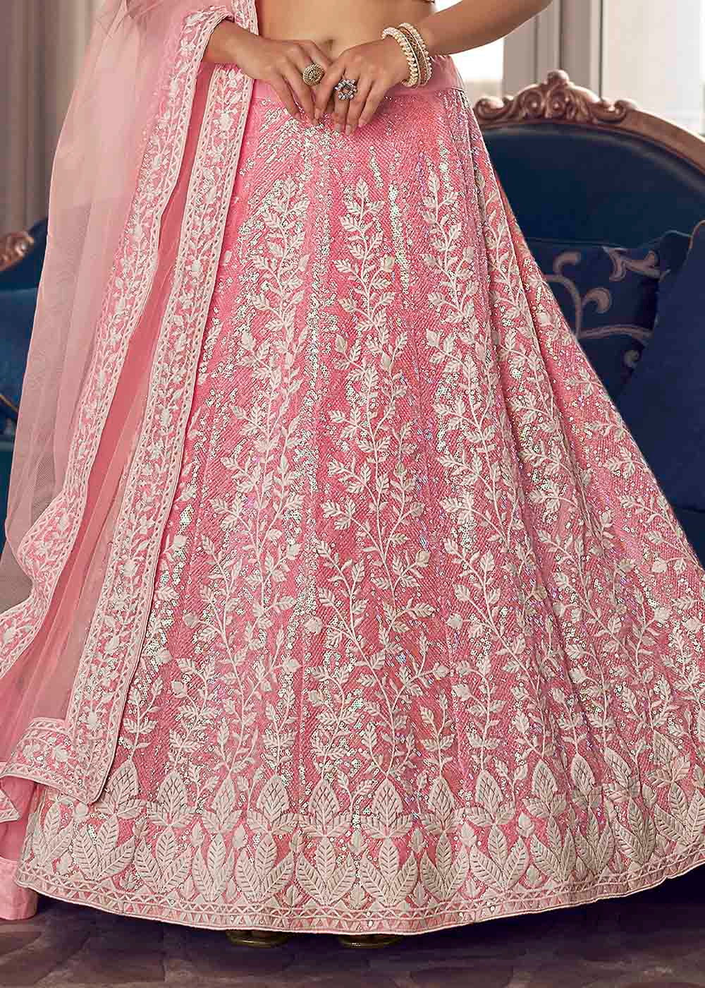 Buy MySilkLove Melon Pink Organza Lehenga Choli Online