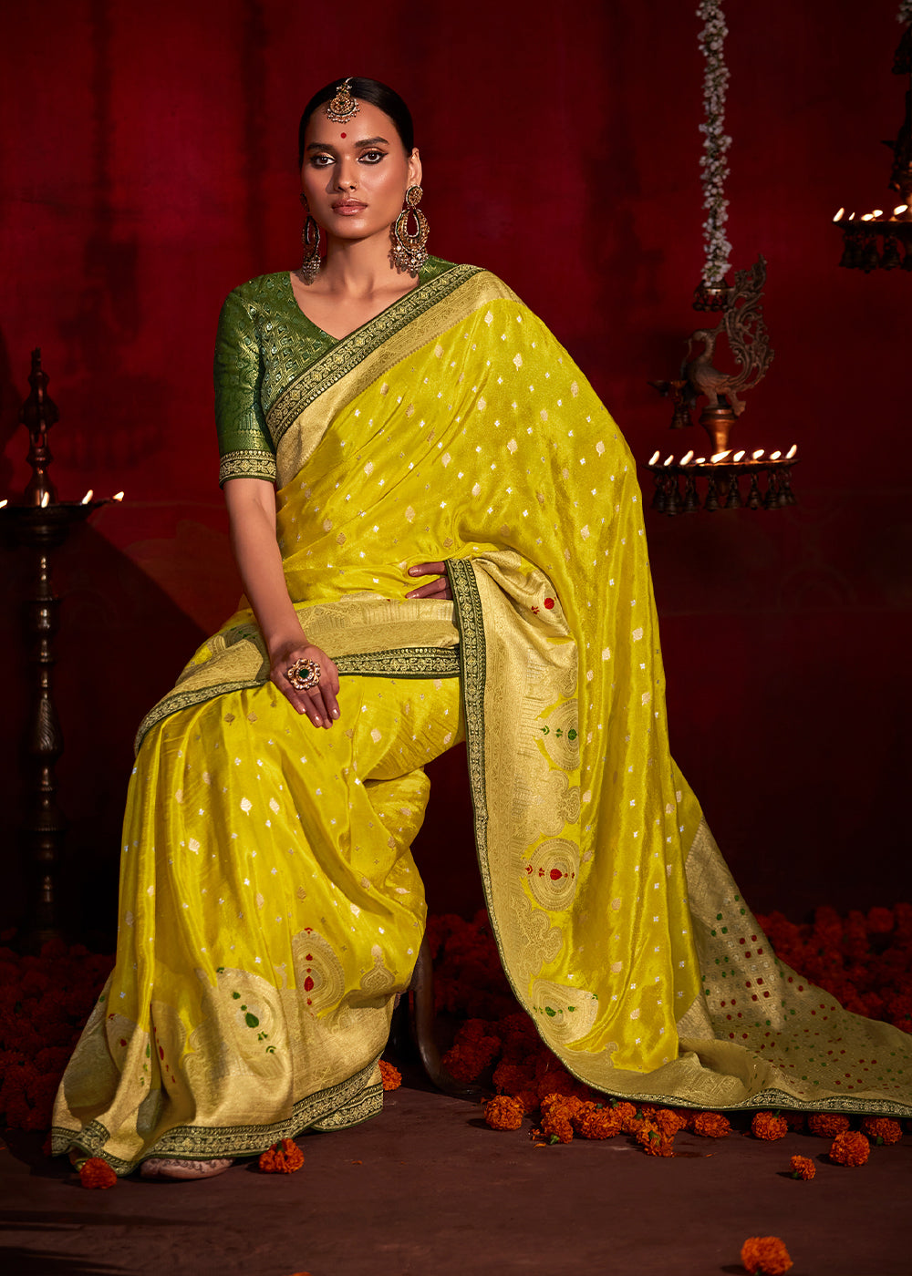 MySilkLove Gold Tips Yellow Woven Banarasi Georgette Silk Saree