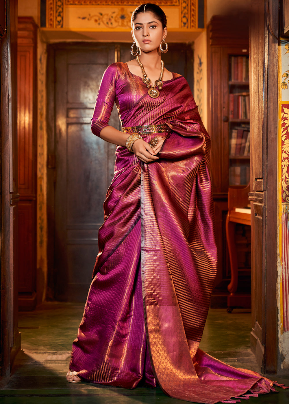 Buy MySilkLove Big Dip O Ruby Purple Zari Woven Kanjivaram Silk Saree Online