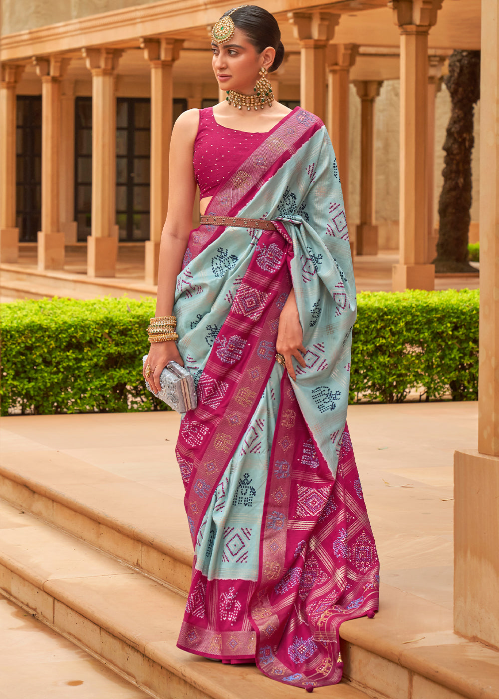 Buy MySilkLove Edward Blue and Pink Patola Silk Saree Online