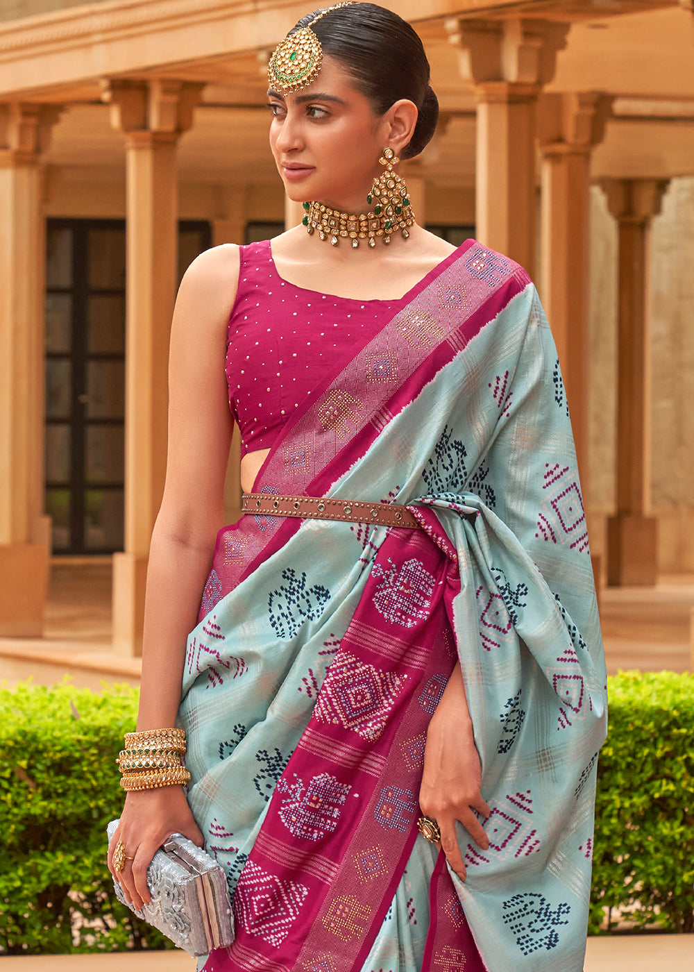 Buy MySilkLove Edward Blue and Pink Patola Silk Saree Online