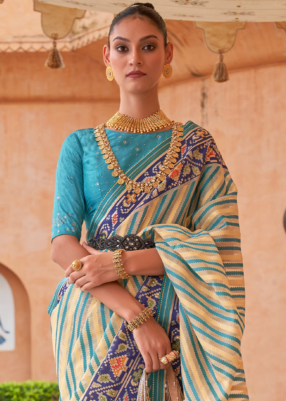 Buy MySilkLove Ming Blue Patola Printed Tissue Silk Saree Online