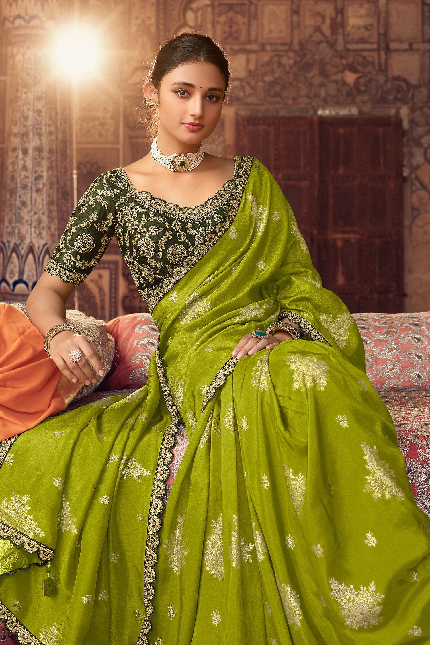 MySilkLove Sahara Green Organza Woven Silk Saree with Peacock Motifs