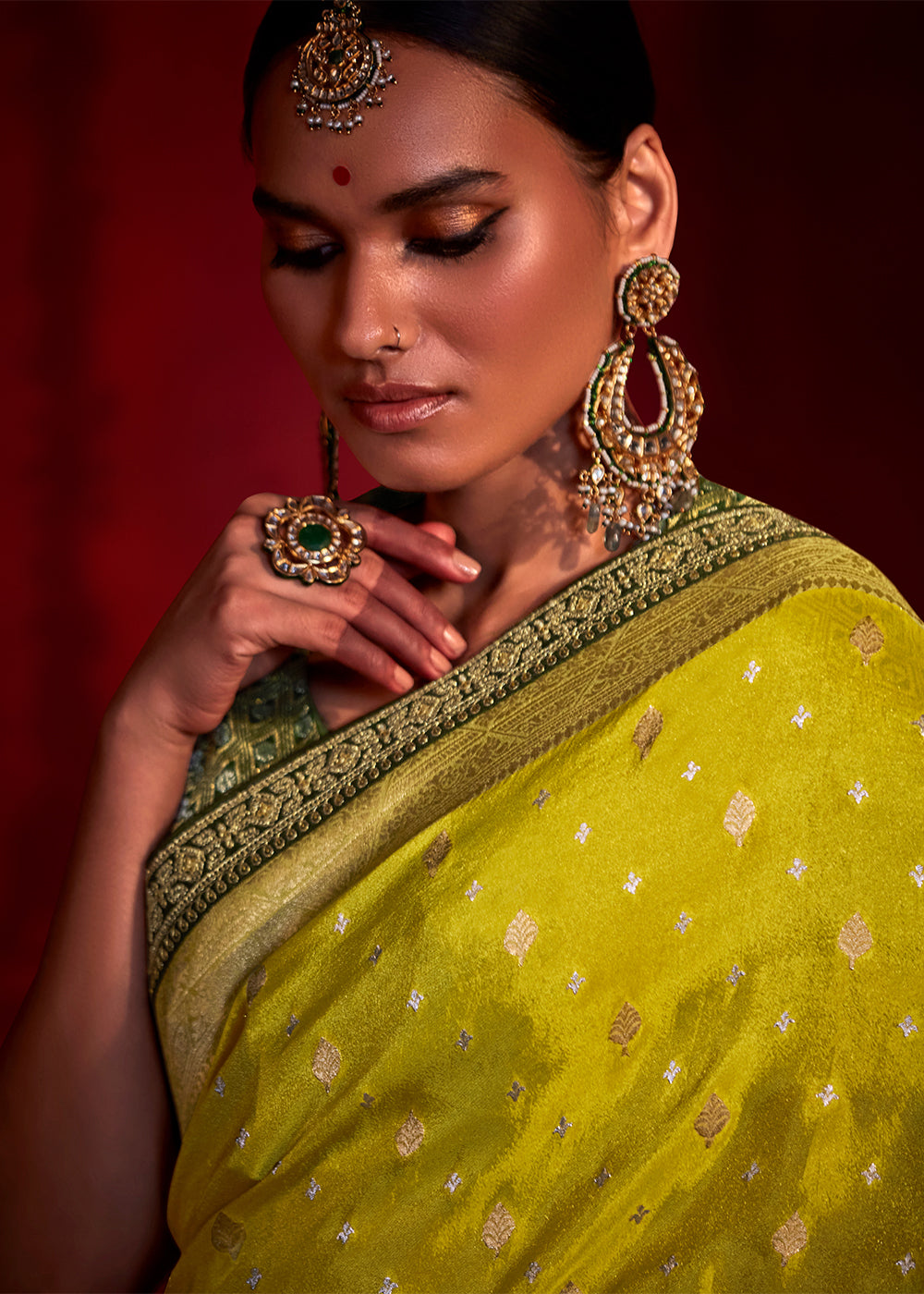 Buy MySilkLove Gold Tips Yellow Woven Banarasi Georgette Silk Saree Online