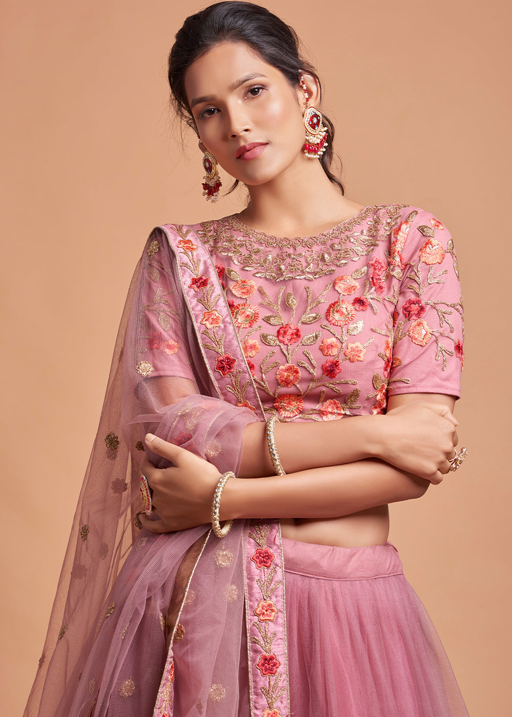 Buy MySilkLove Mauvelous Pink Designer Soft Net Lehenga Choli Online