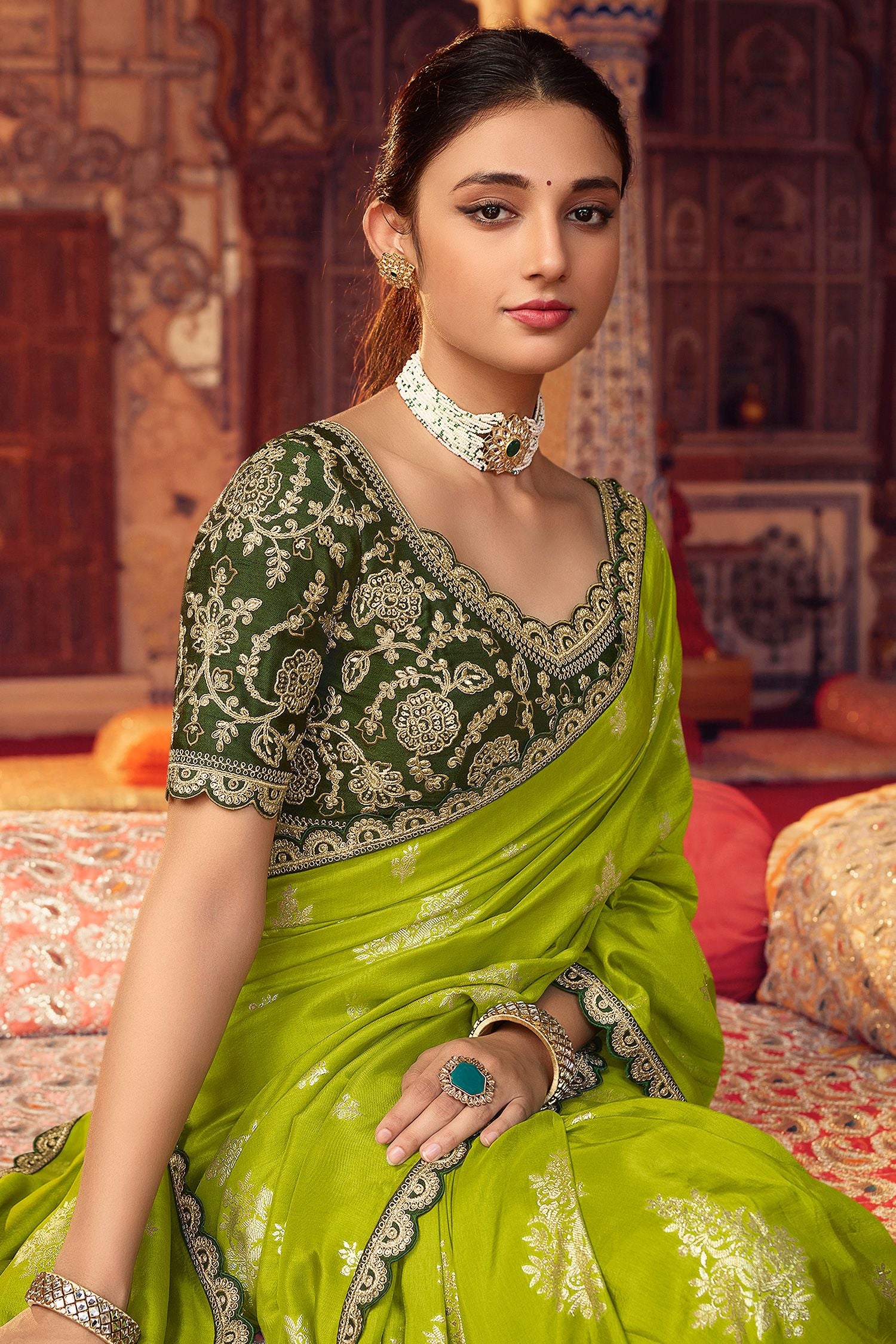 Buy MySilkLove Sahara Green Organza Woven Silk Saree with Peacock Motifs Online