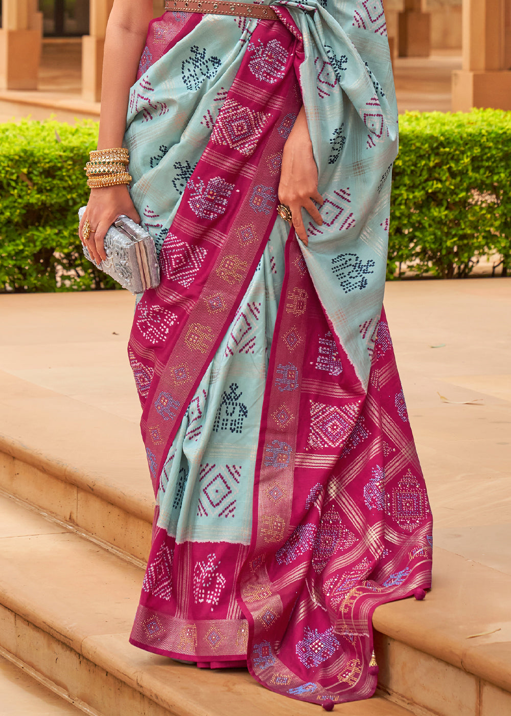 Buy MySilkLove Edward Blue and Pink Patola Silk Saree Online