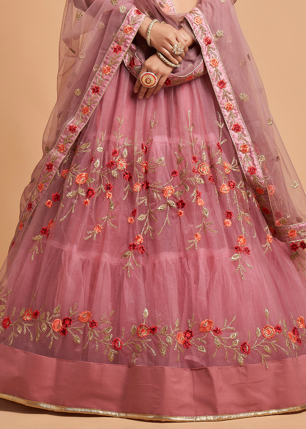 Buy MySilkLove Mauvelous Pink Designer Soft Net Lehenga Choli Online