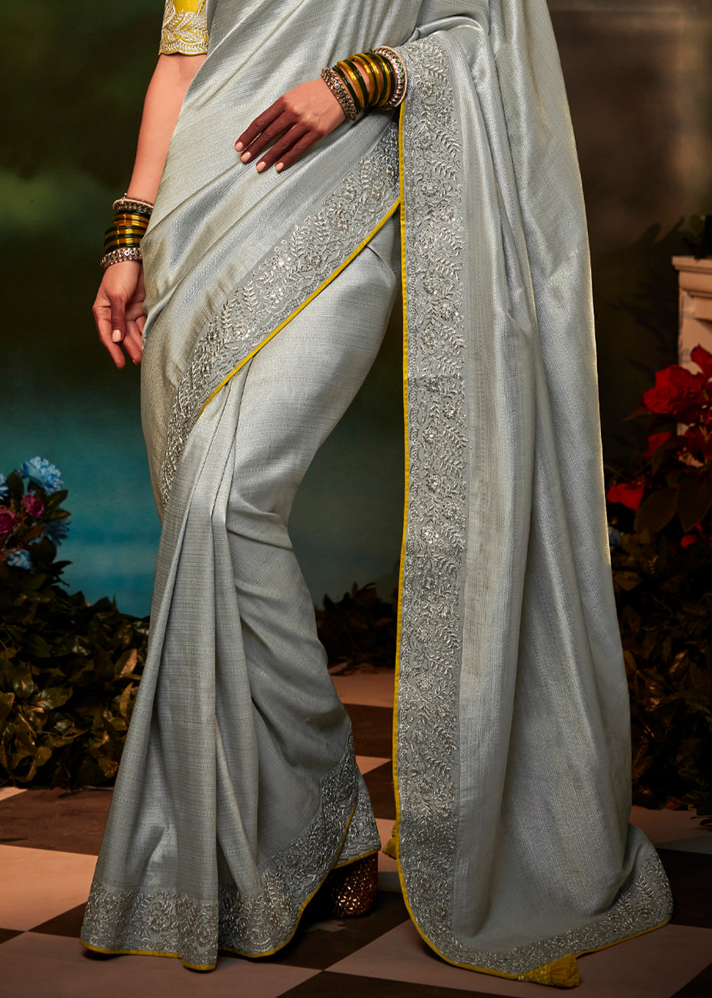 Buy MySilkLove Dawn Grey Woven Banarasi Soft Silk Designer Saree Online