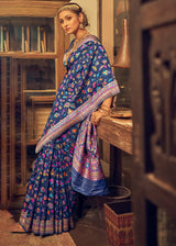Blue Bayoux Kashmiri Jamewar Woven Silk Saree