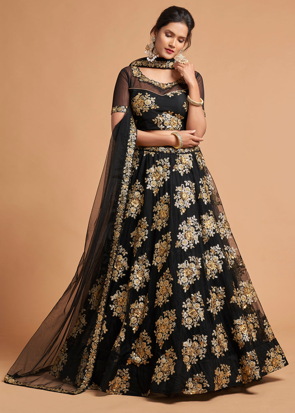 Buy MySilkLove Eerie Black Designer Soft Net Lehenga Choli Online