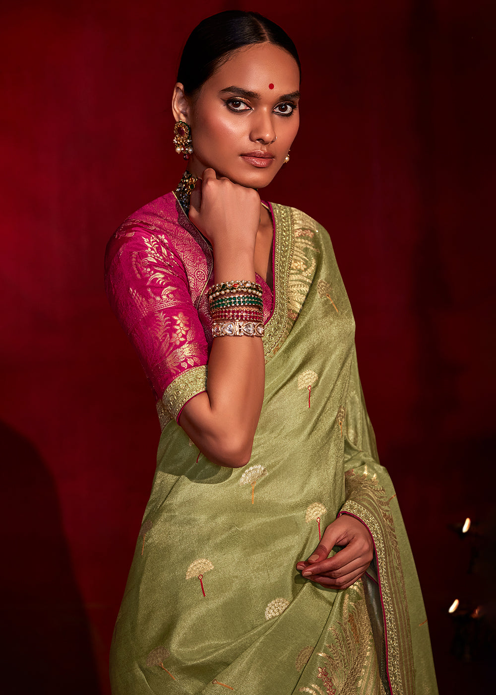 Metal Green Woven Banarasi Georgette Silk Saree
