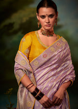 Pastel Pink Woven Banarasi Soft Silk Designer Saree