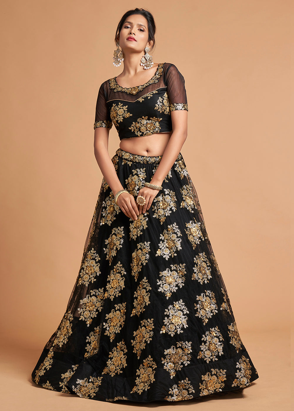 Buy MySilkLove Eerie Black Designer Soft Net Lehenga Choli Online