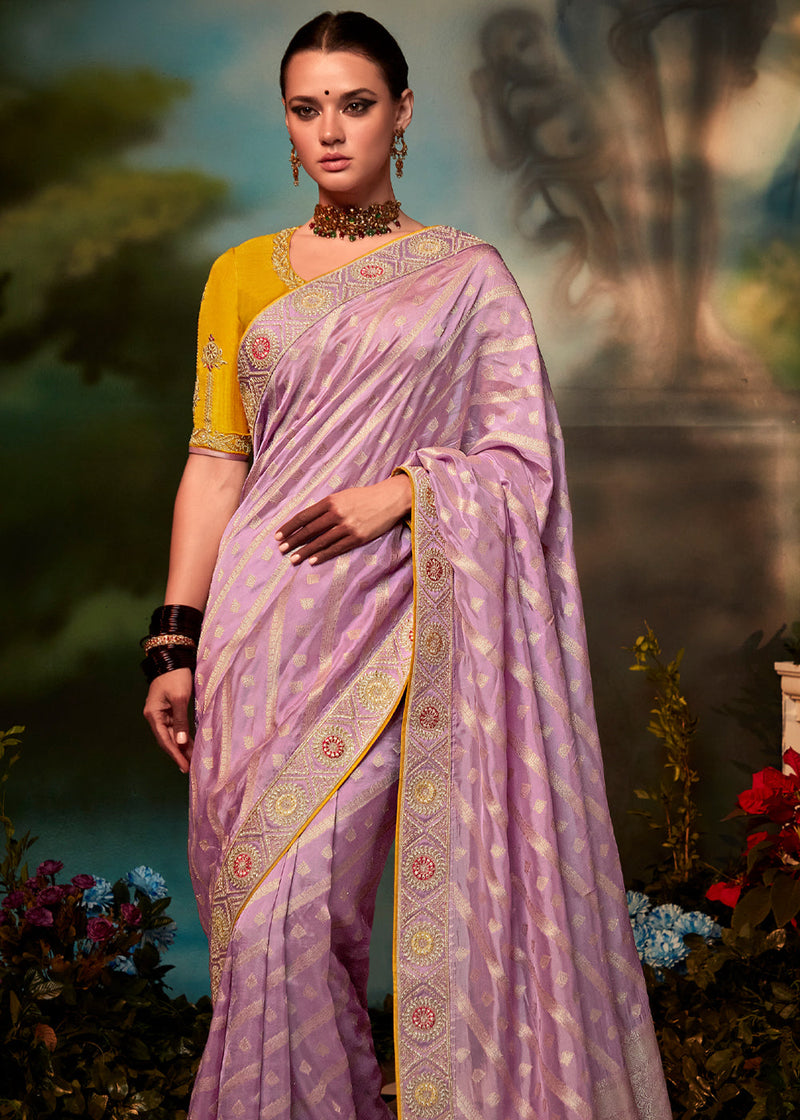 Pastel Pink Woven Banarasi Soft Silk Designer Saree