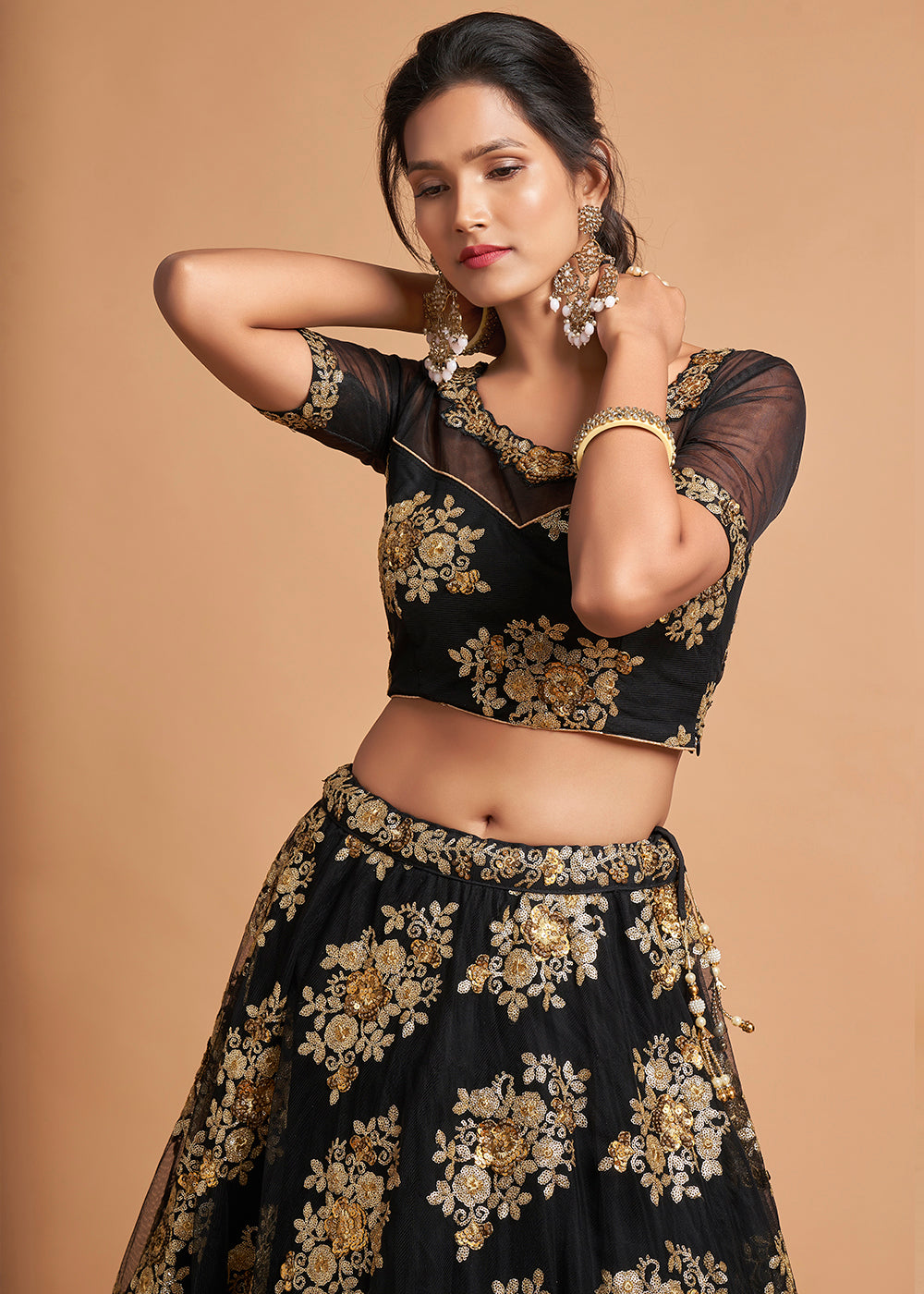 Buy MySilkLove Eerie Black Designer Soft Net Lehenga Choli Online