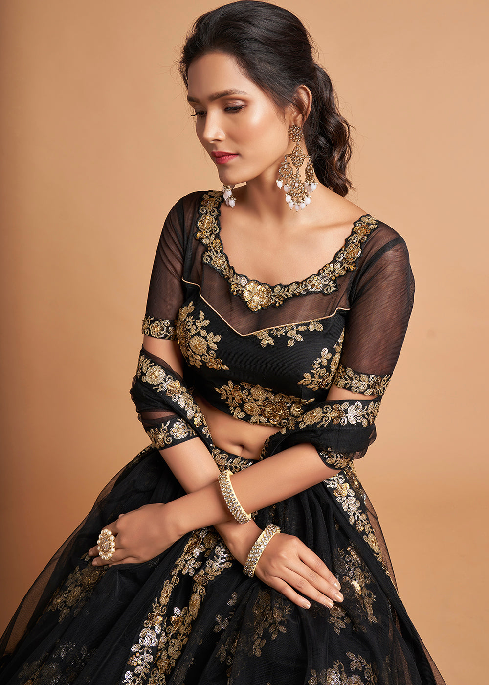 Buy MySilkLove Eerie Black Designer Soft Net Lehenga Choli Online