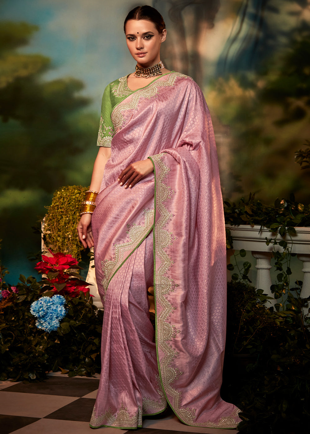 Buy MySilkLove Rose Dust Pink Woven Banarasi Soft Silk Designer Saree Online