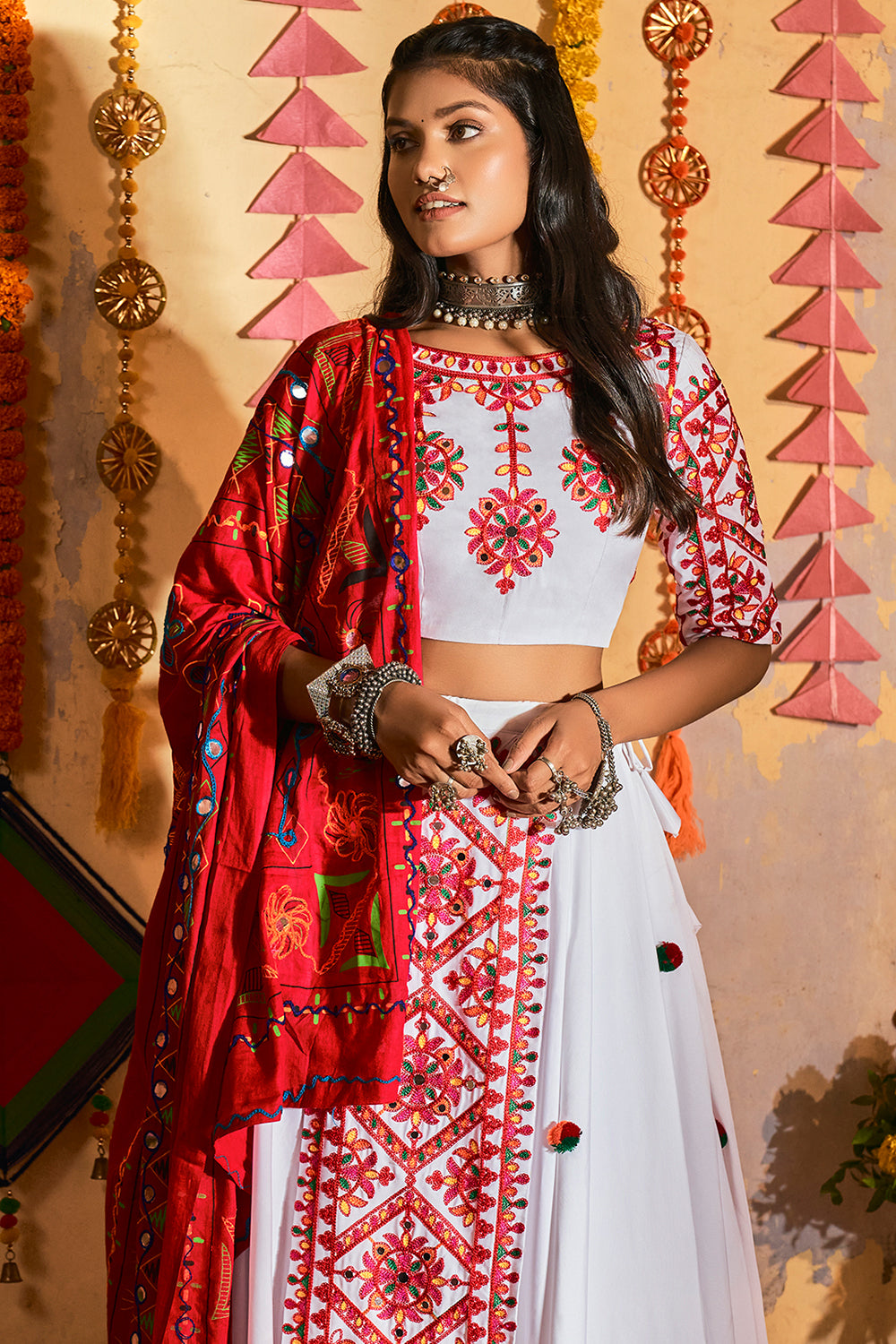 Buy MySilkLove Roman Red White Lehenga Choli Online