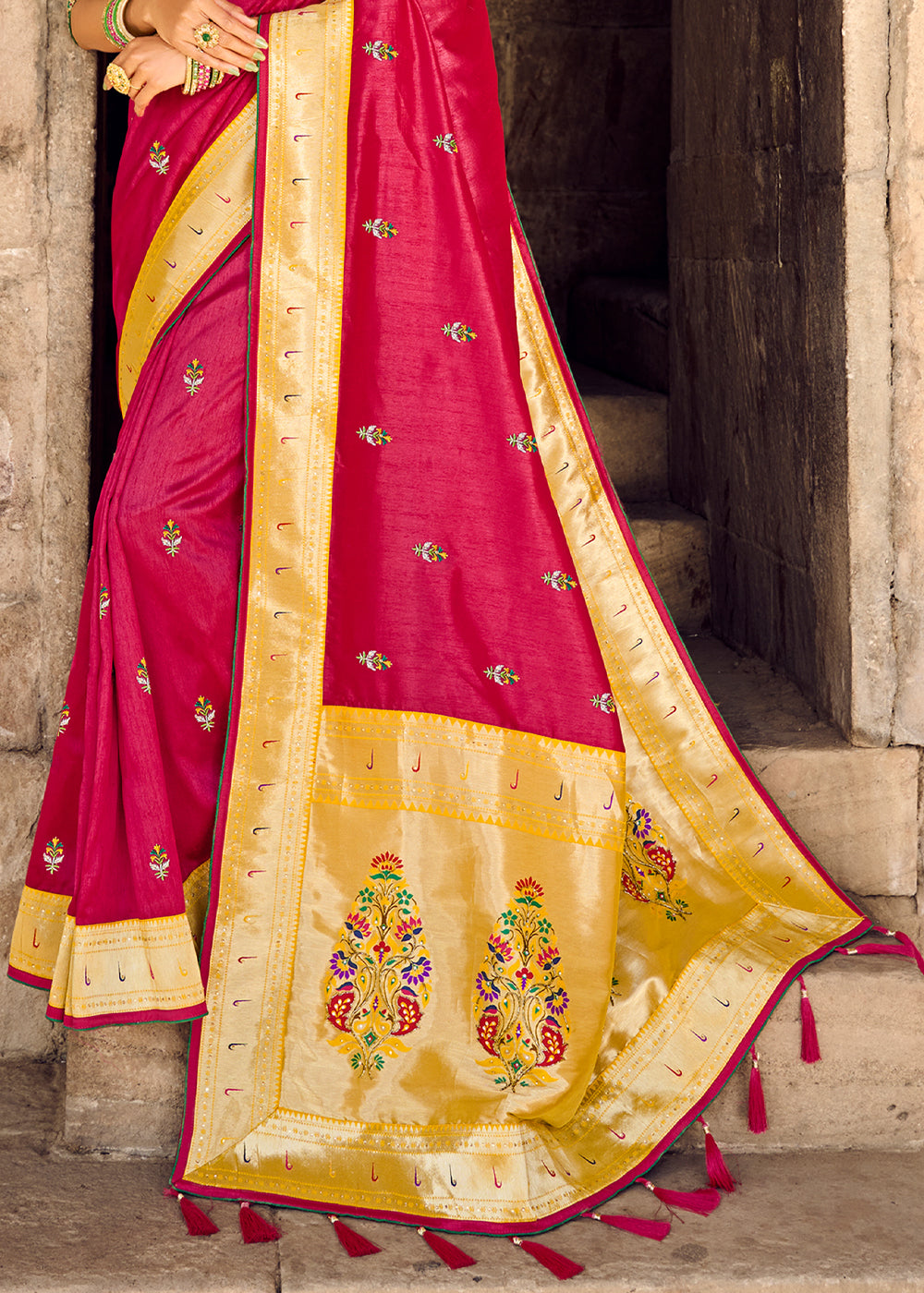 Buy MySilkLove Cherry Red Banarasi Woven Silk Saree with Designer Blouse Online