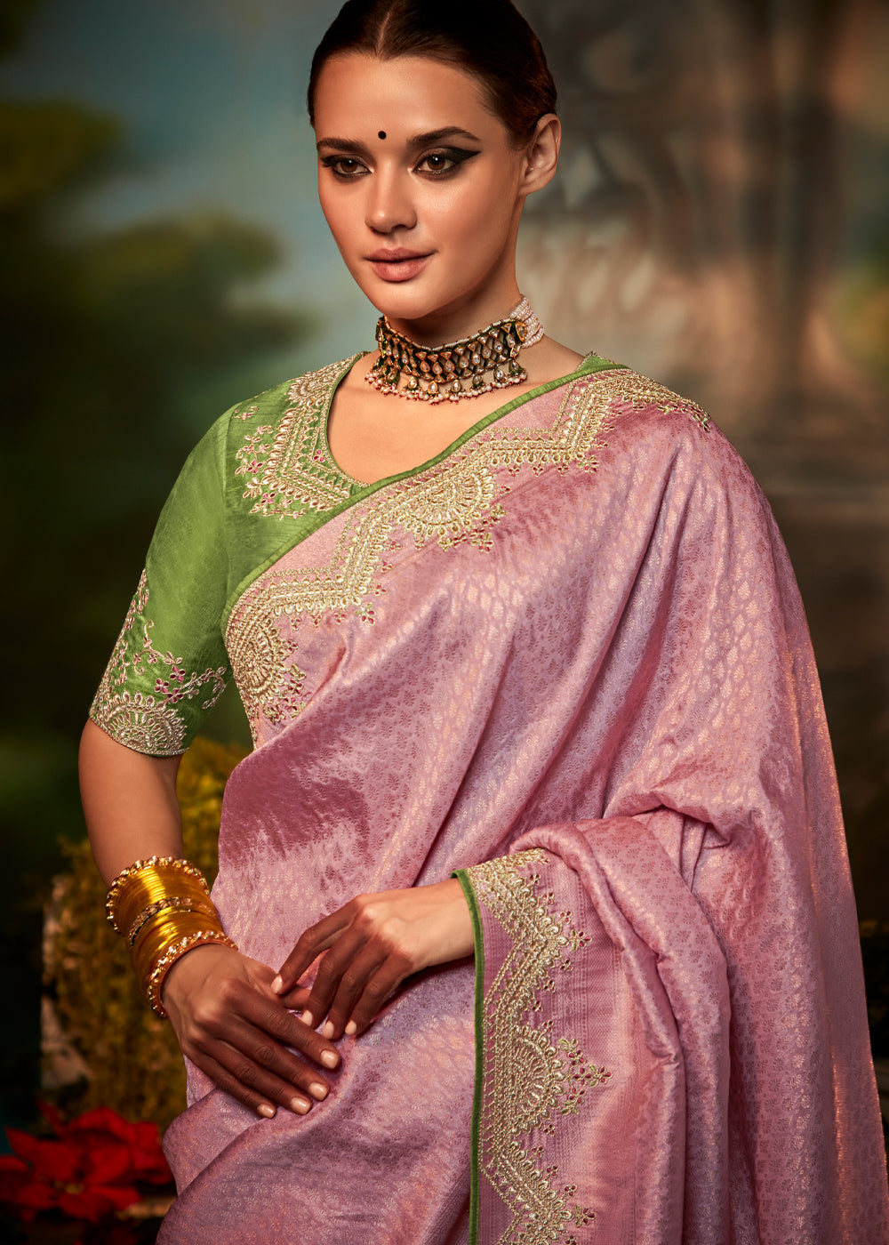 Buy MySilkLove Rose Dust Pink Woven Banarasi Soft Silk Designer Saree Online