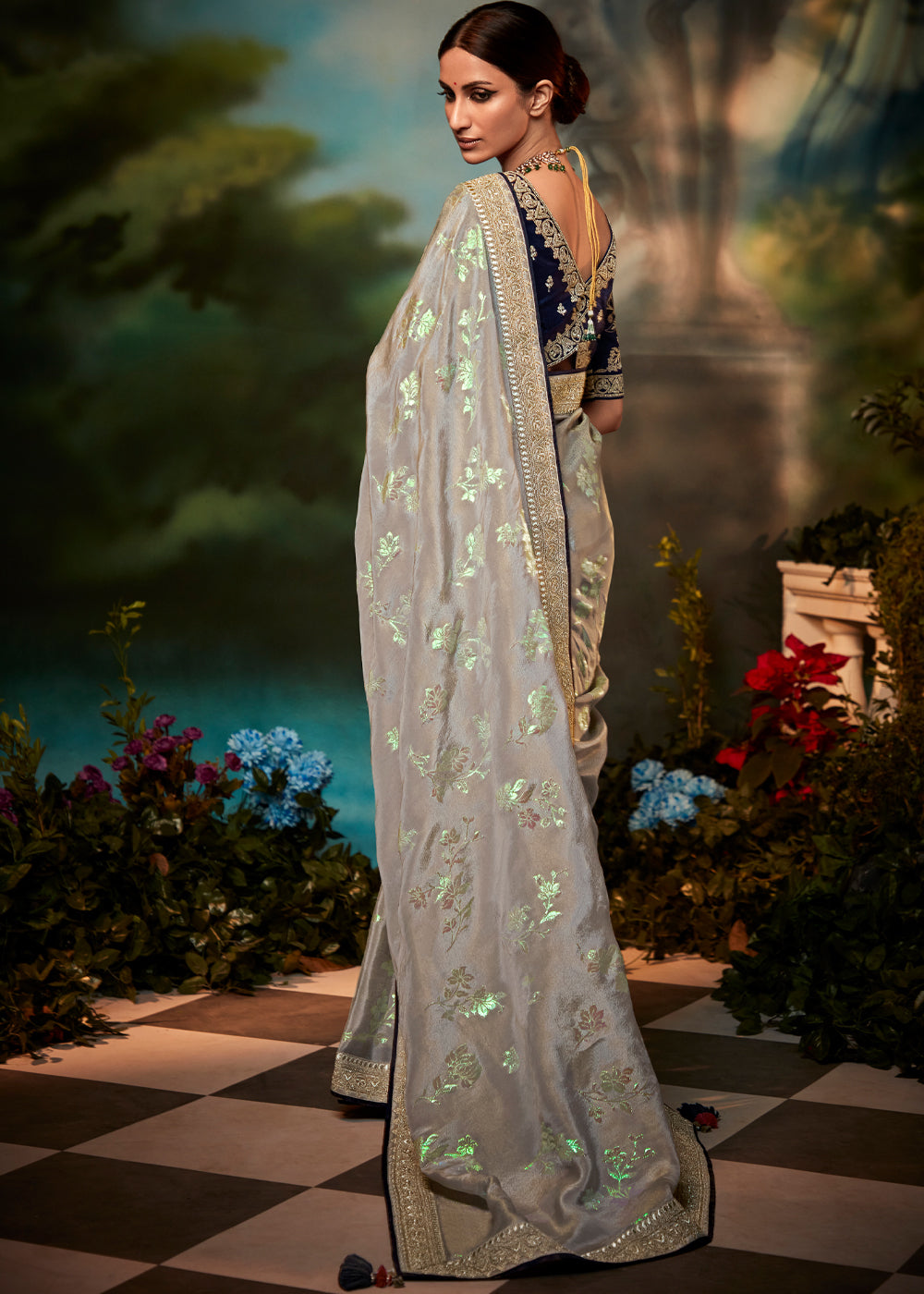 Buy MySilkLove Eagle Grey Woven Banarasi Soft Silk Designer Saree Online