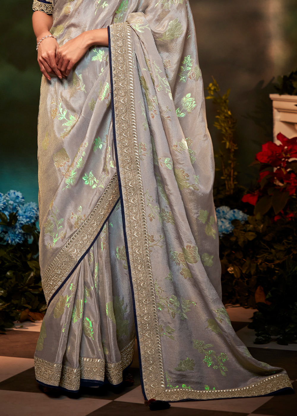 Buy MySilkLove Eagle Grey Woven Banarasi Soft Silk Designer Saree Online