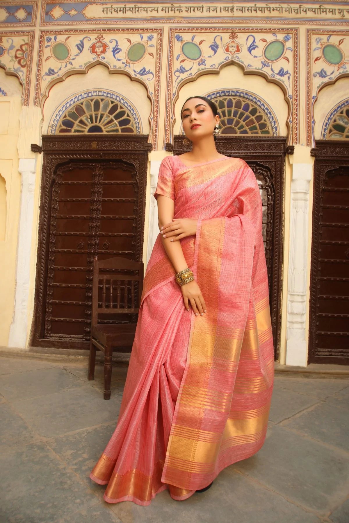 Buy MySilkLove Vivid Pink Tissue Cotton Saree Online