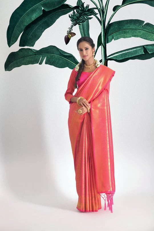 MySilkLove Cinnabar Pink Zari Woven kanjivaram Saree