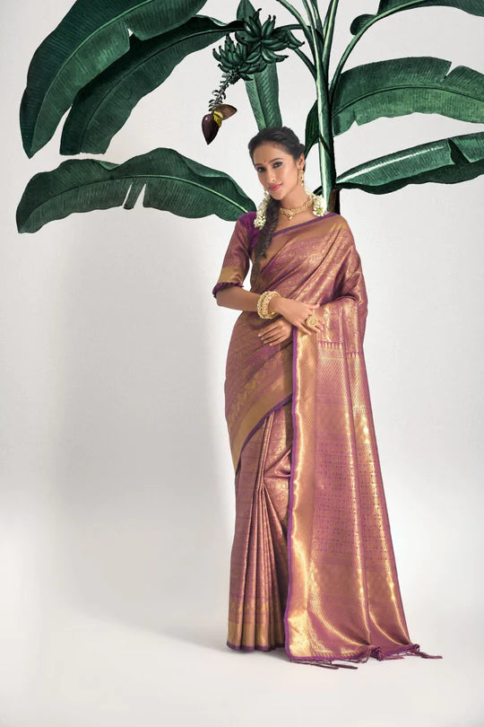 Buy MySilkLove Cannon Purple Zari Woven kanjivaram Saree Online