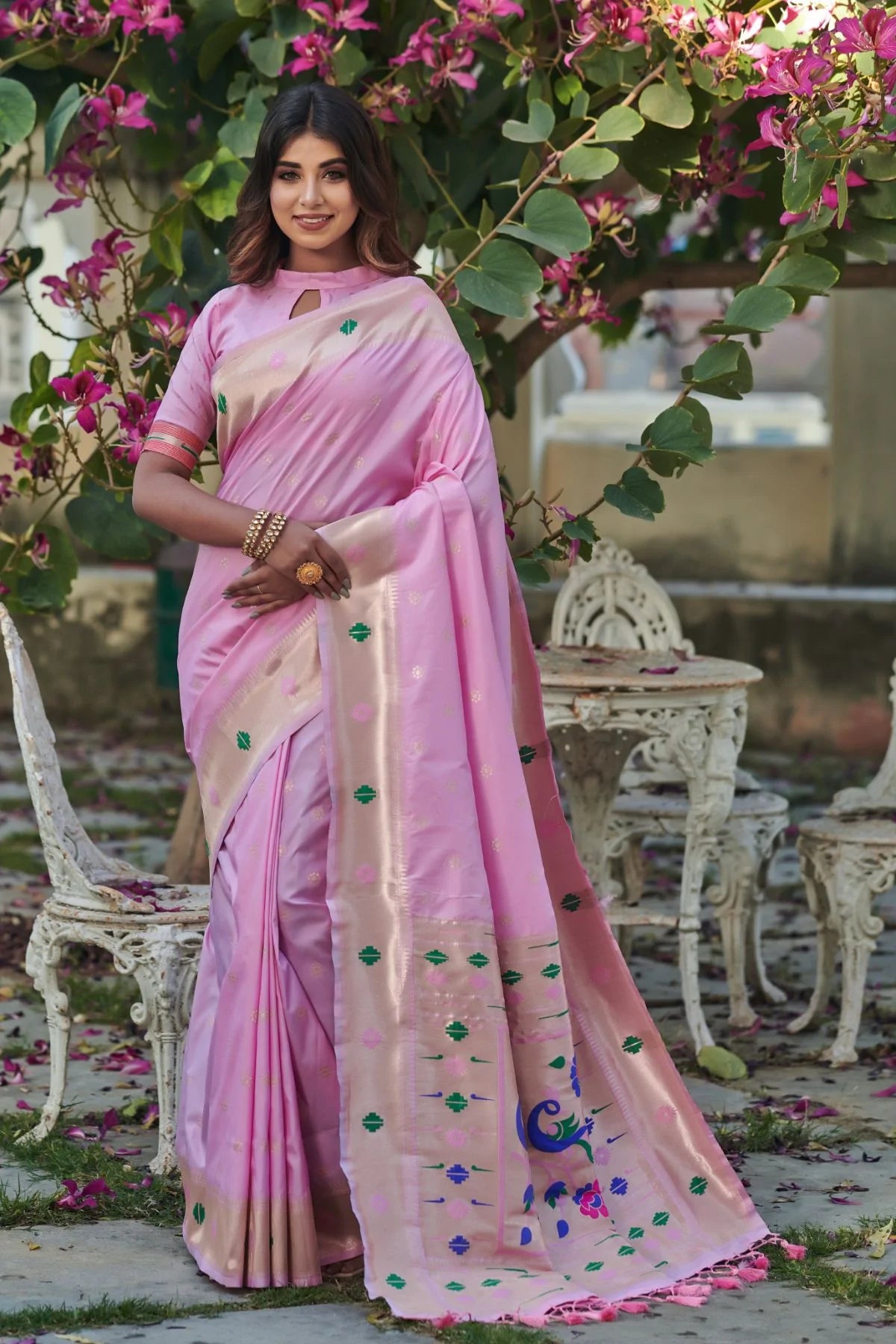 MySilkLove Viola Pink Banarasi Silk Paithani Saree