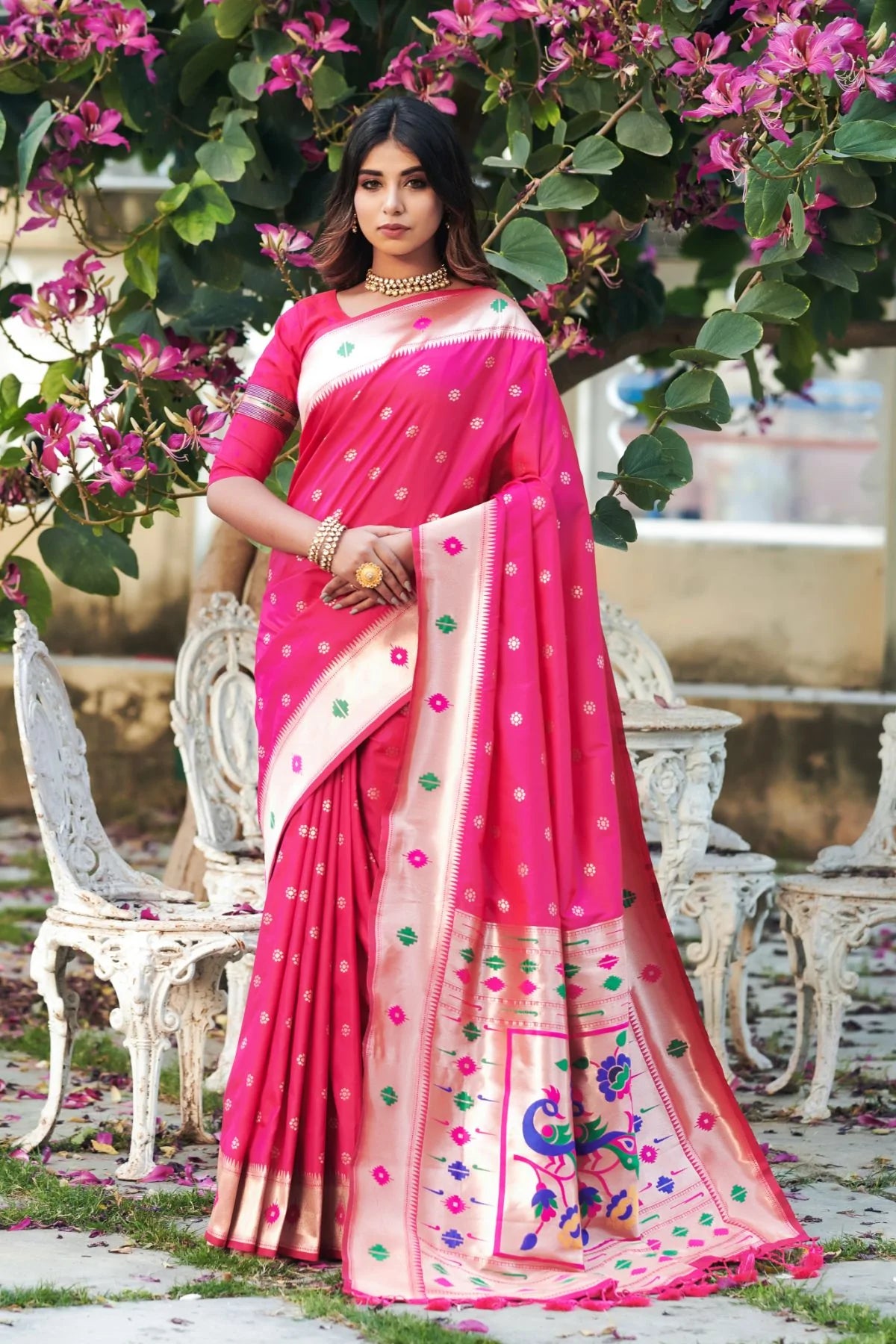 Buy MySilkLove Rose Pearl Pink Banarasi Silk Paithani Saree Online