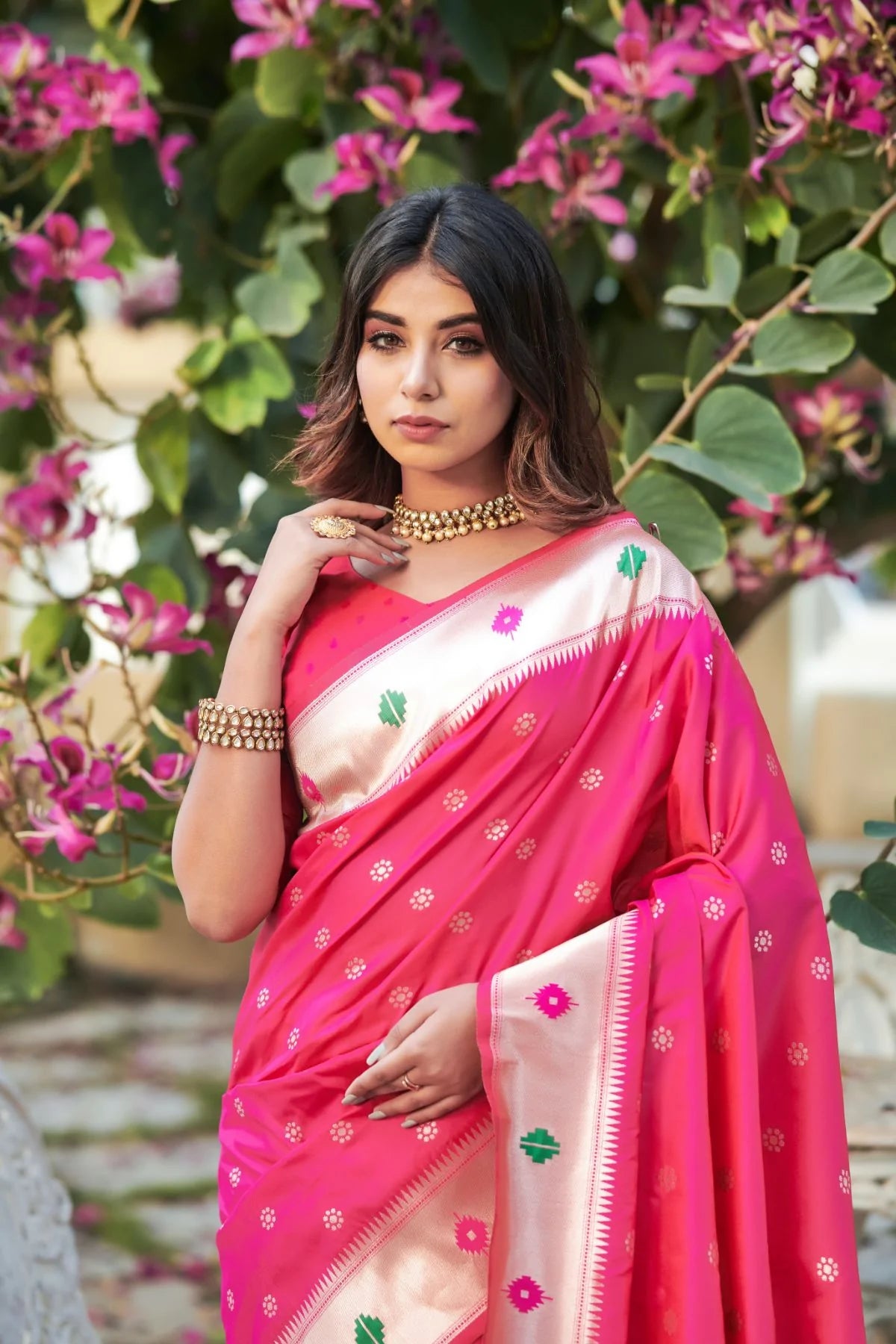 MySilkLove Rose Pearl Pink Banarasi Silk Paithani Saree