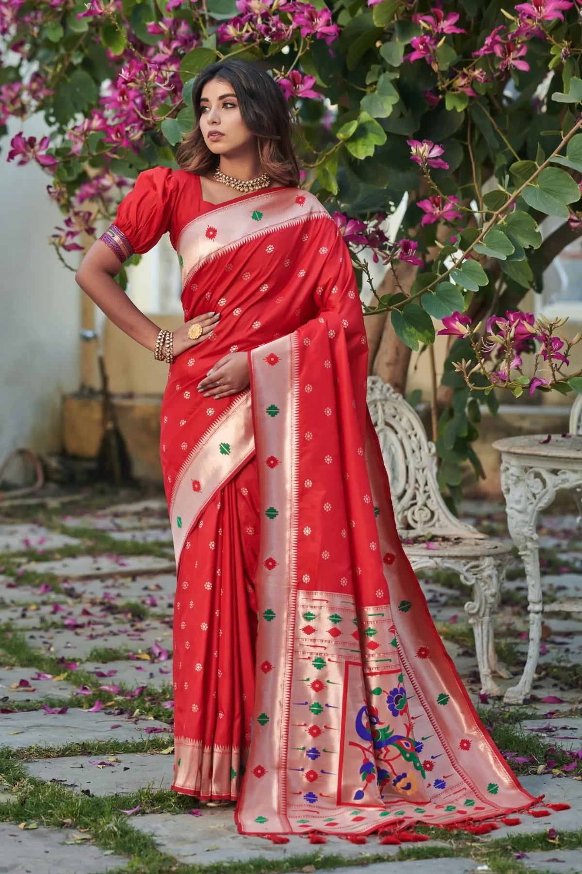 Buy MySilkLove Thunderbird Red Banarasi Silk Paithani Saree Online