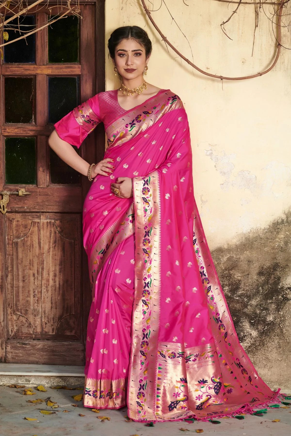 MySilkLove Cerise Pink Banarasi Silk Paithani Saree