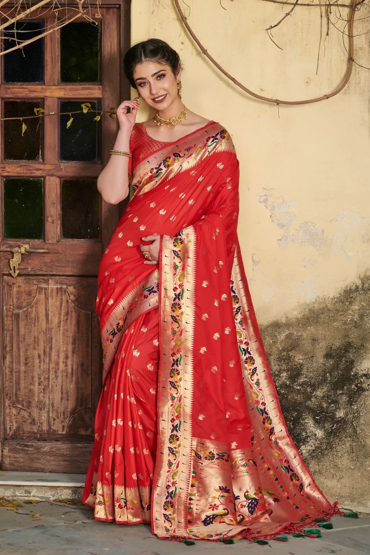 MySilkLove Tamarillo Red Banarasi Silk Paithani Saree