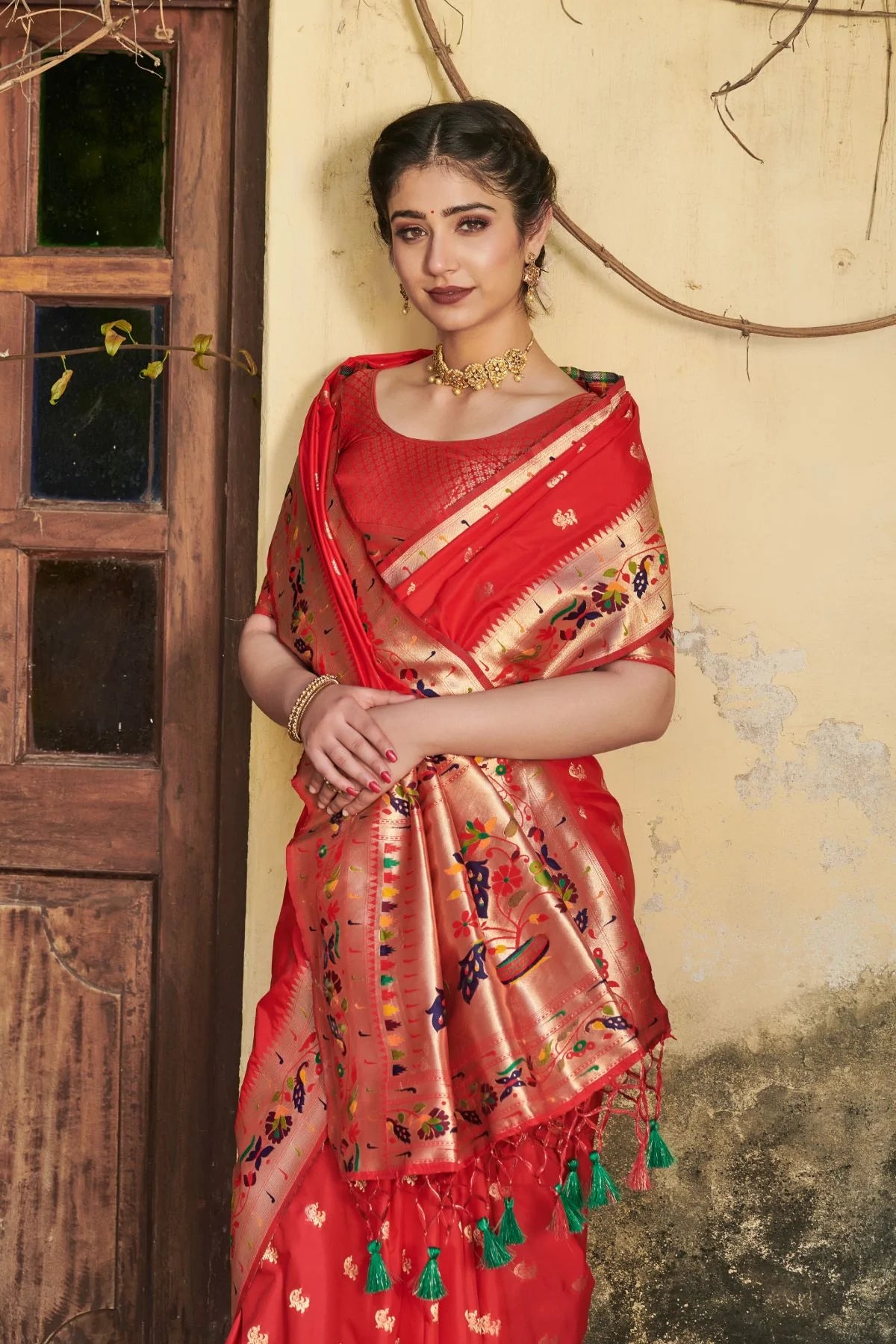 Buy MySilkLove Tamarillo Red Banarasi Silk Paithani Saree Online