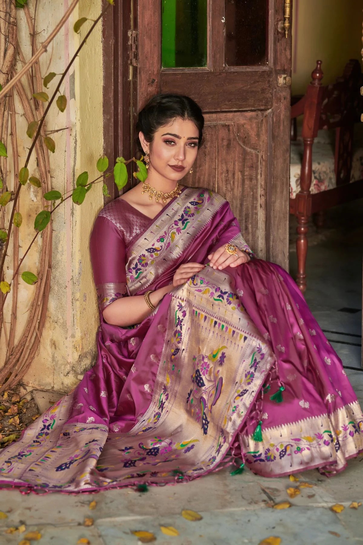 Buy MySilkLove Camelot Purple Banarasi Silk Paithani Saree Online