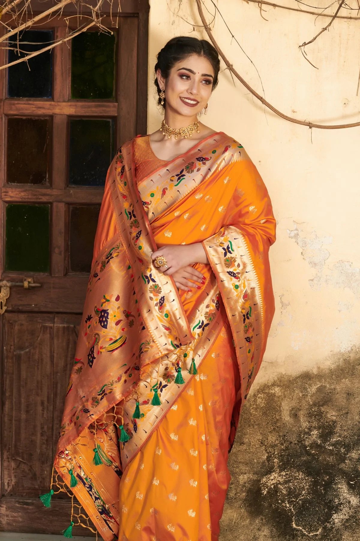 Buy MySilkLove Tainoi Yellow Banarasi Silk Paithani Saree Online