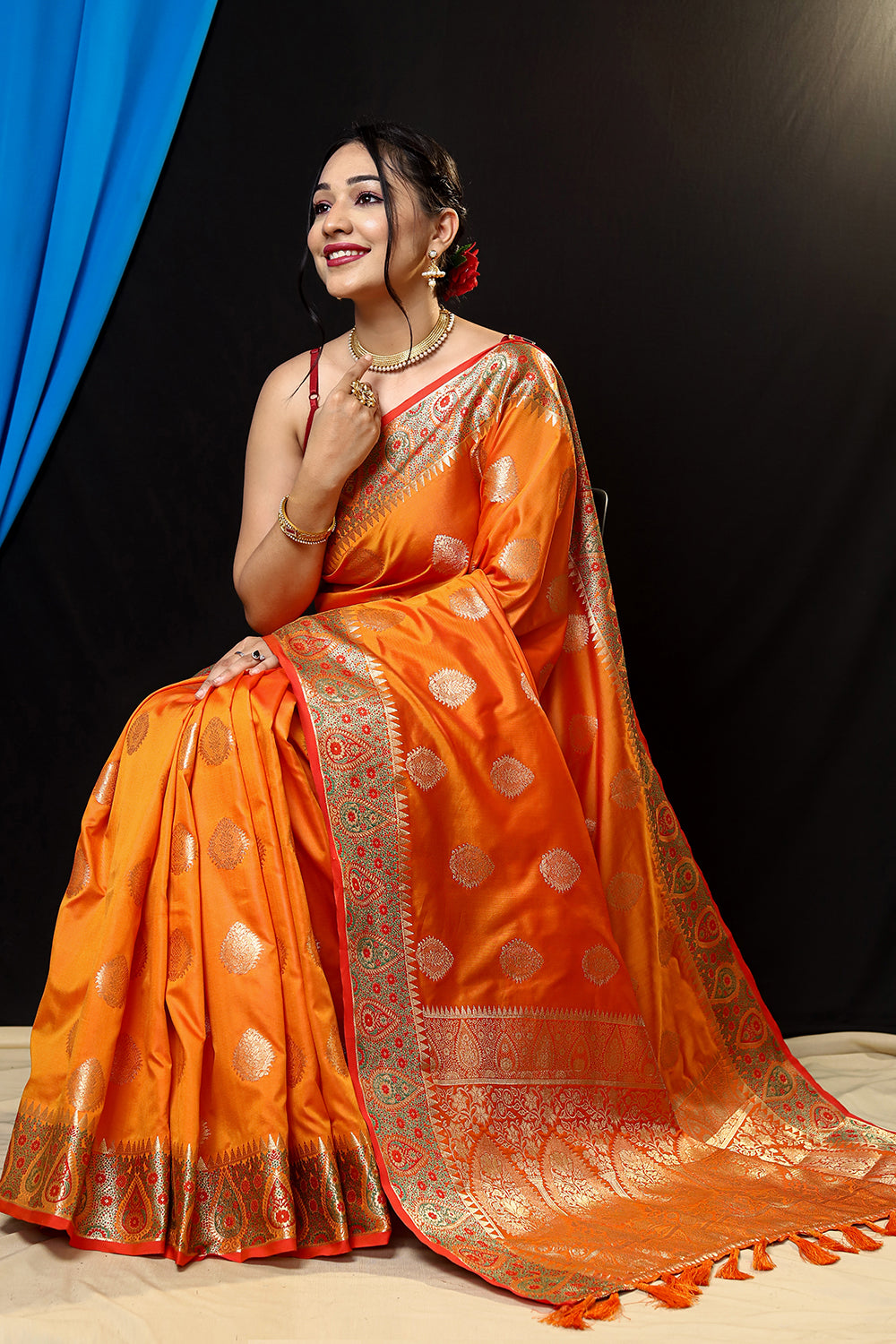 MySilkLove Hot Cinnamon Orange Woven Banarasi Silk Saree