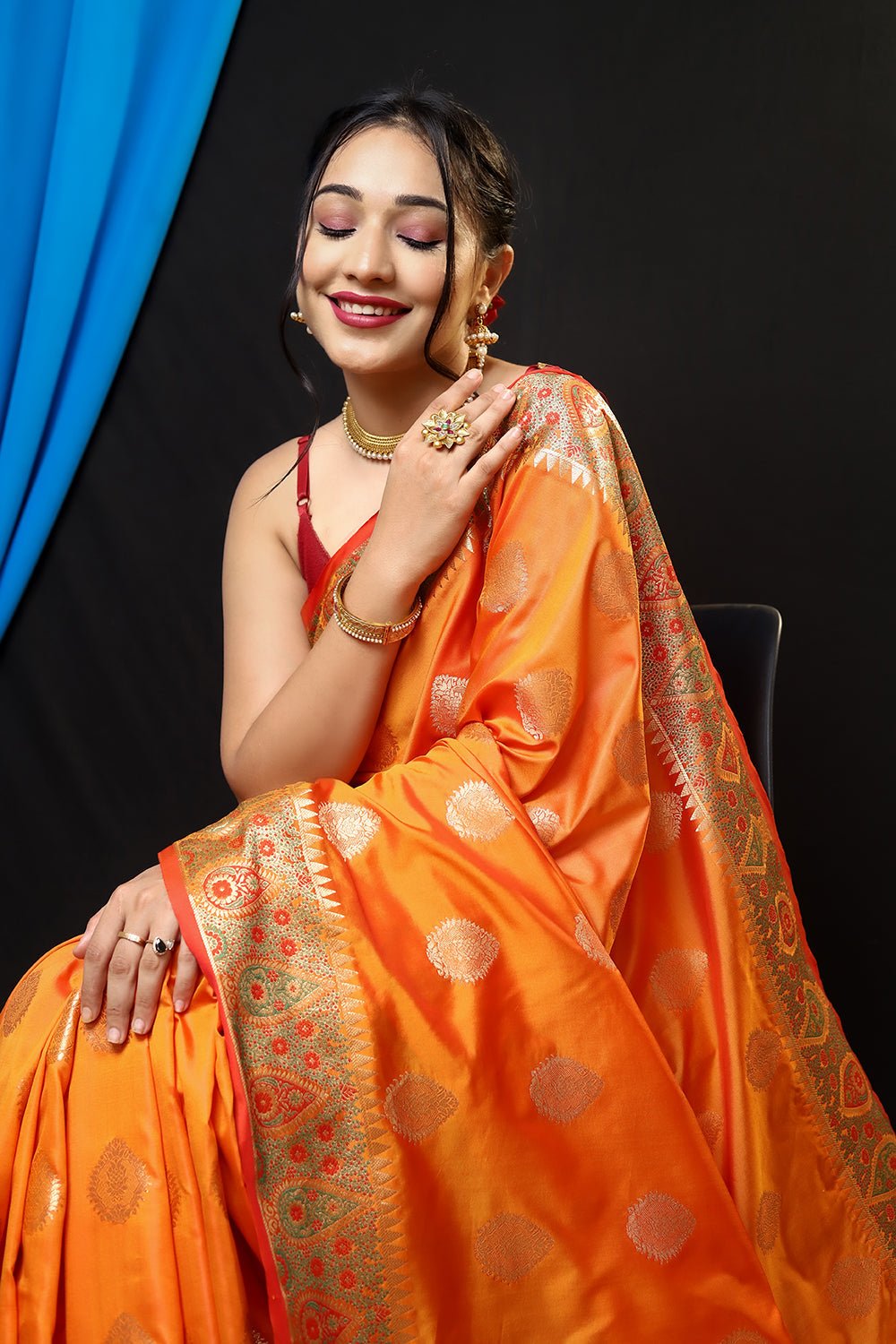 Buy MySilkLove Hot Cinnamon Orange Woven Banarasi Silk Saree Online