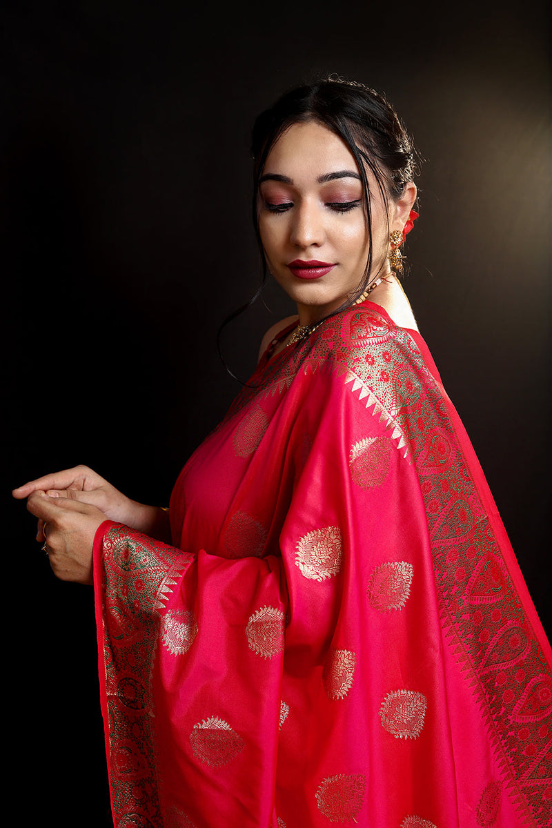 Sizzling Red Woven Banarasi Silk Saree