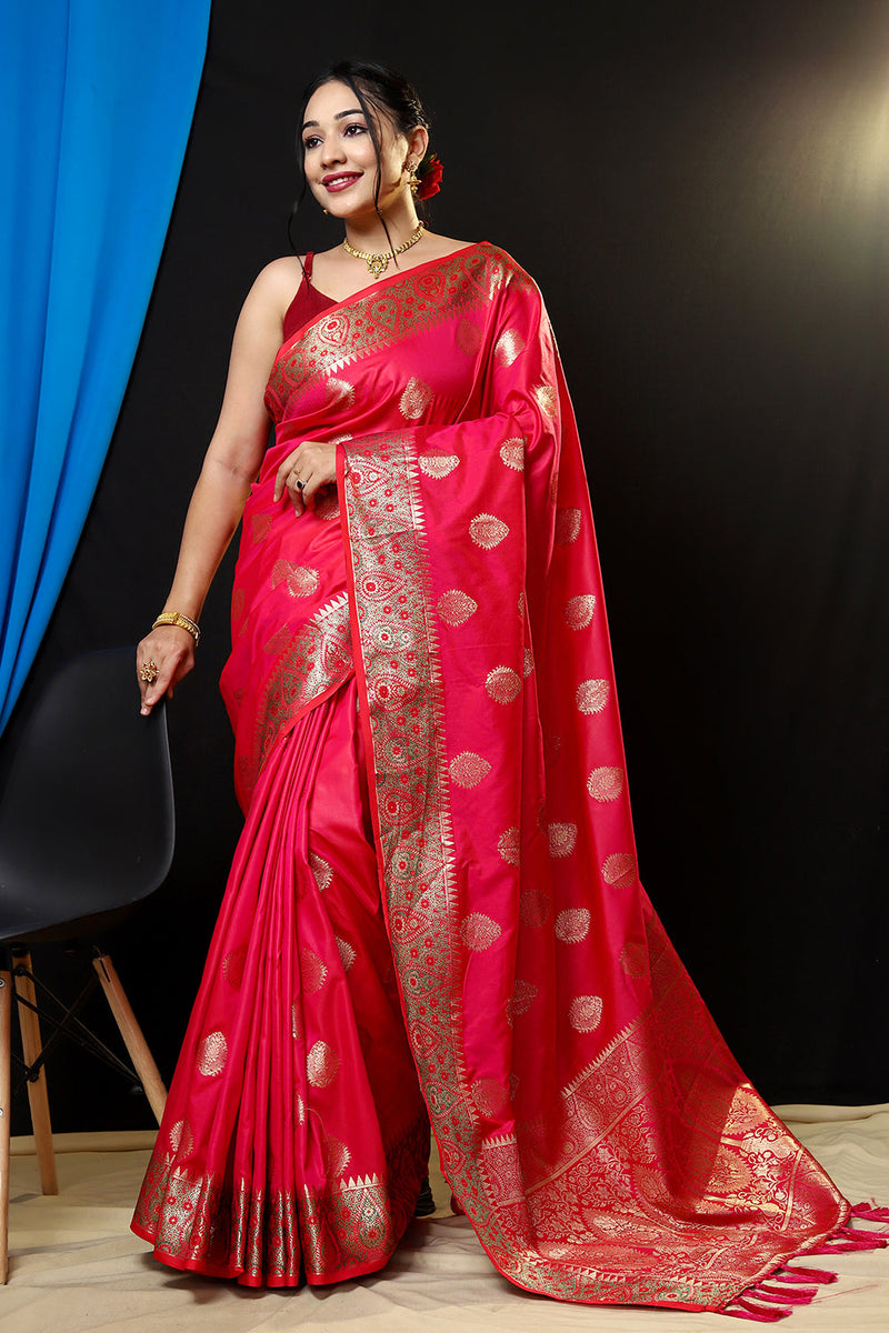 Sizzling Red Woven Banarasi Silk Saree