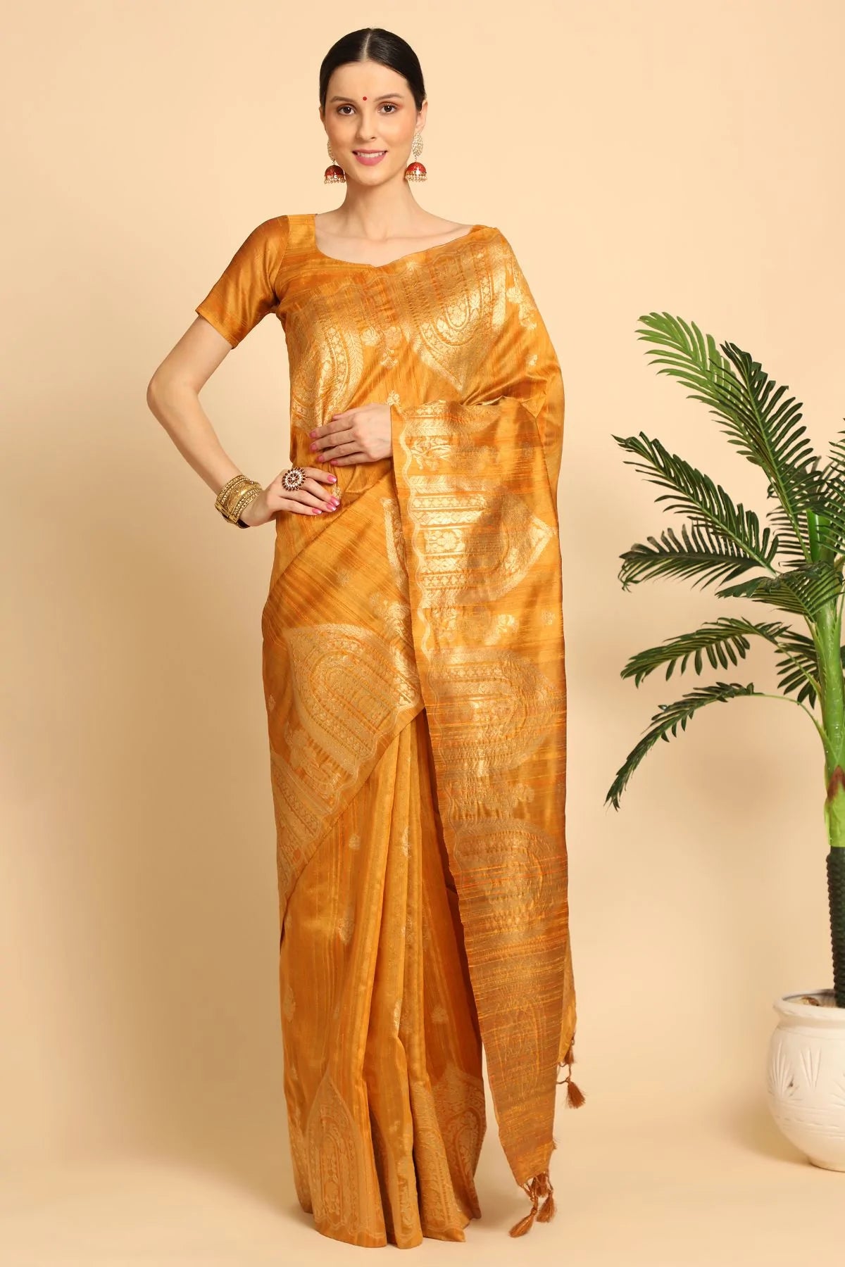 Buy MySilkLove Ronchi Yellow Tussar Woven Silk Saree Online