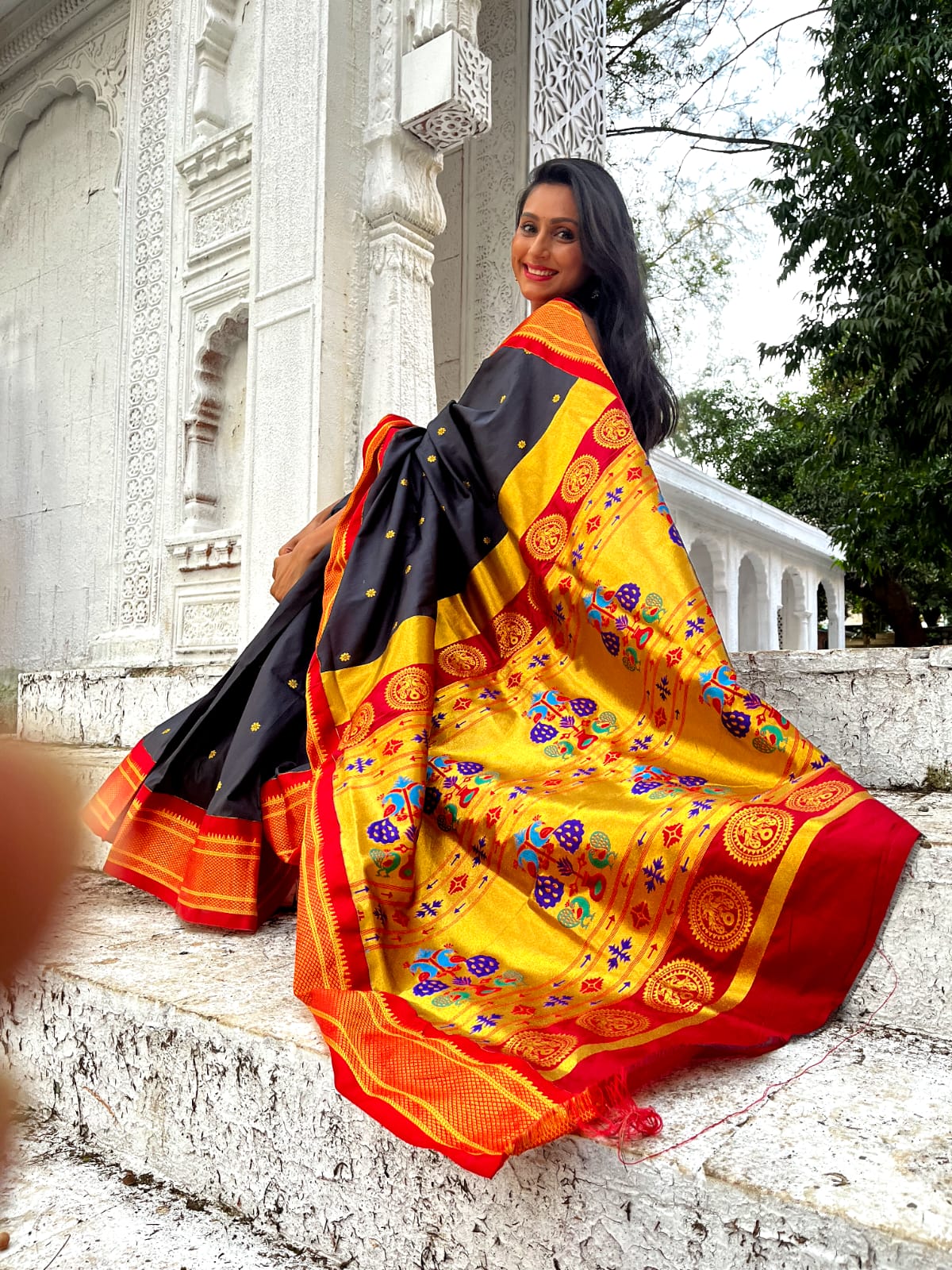 Buy MySilkLove Mine Shaft Black and Red Zari Woven Paithani Saree Online