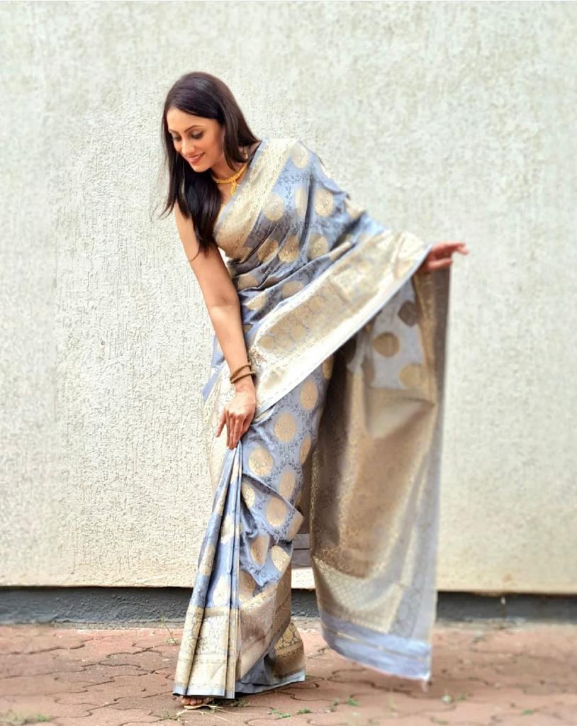 Buy MySilkLove Rolling Stone Grey Woven Banarasi Silk Saree Online