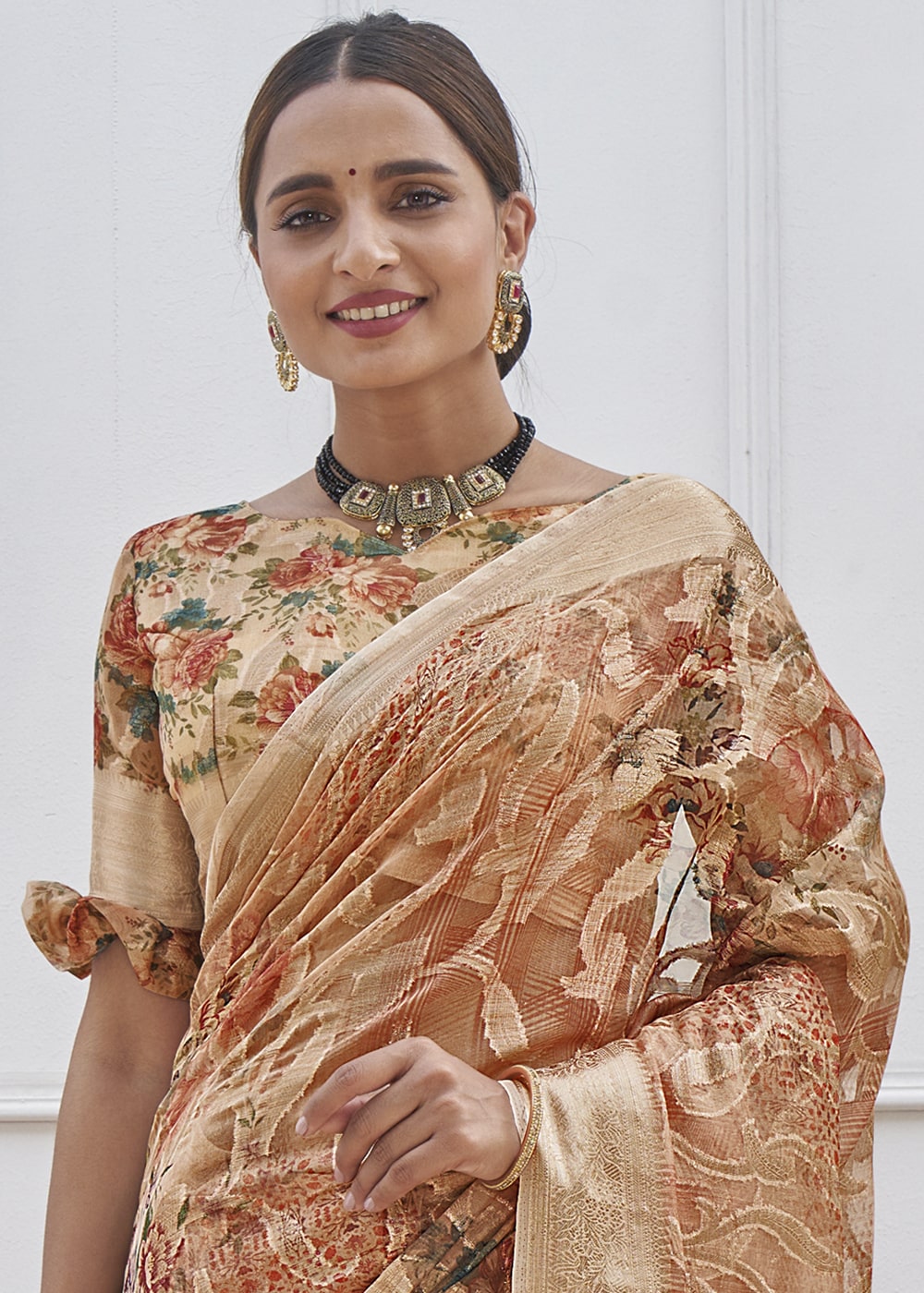 Buy MySilkLove Brown Sugar Digital Printed Organza Silk Saree Online