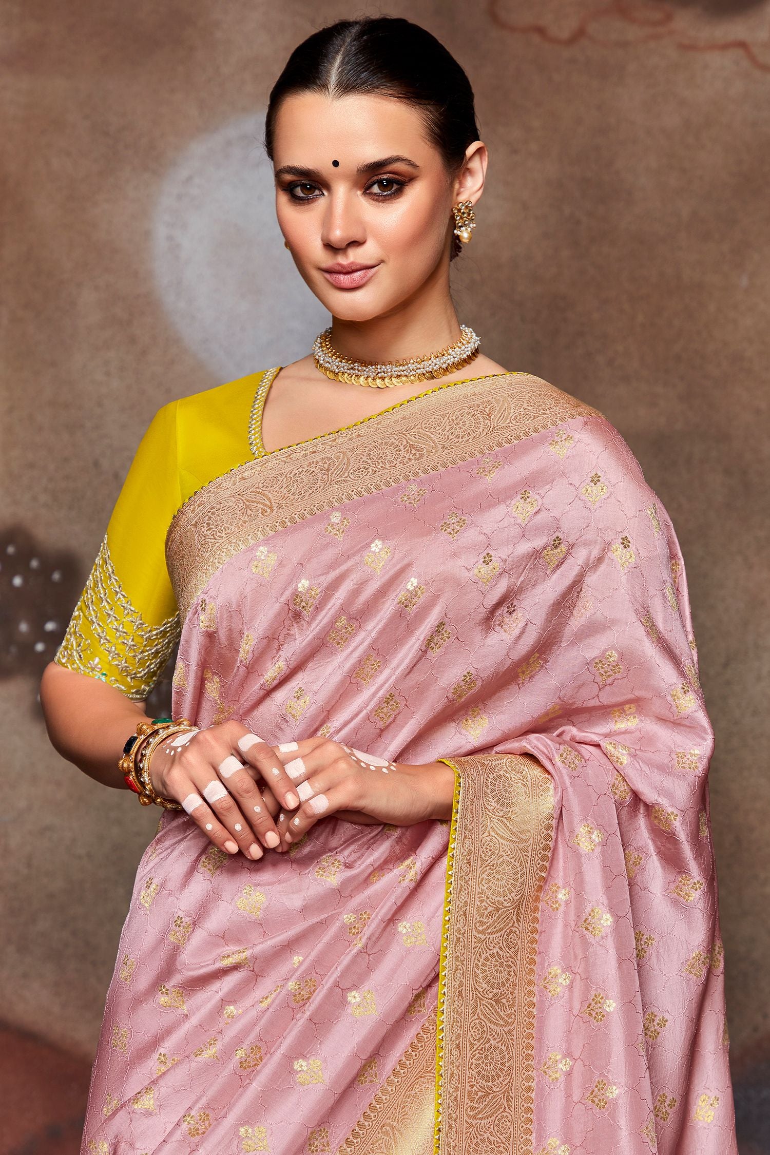 Buy MySilkLove Cameo Pink Woven Banarasi Art Silk Saree Online